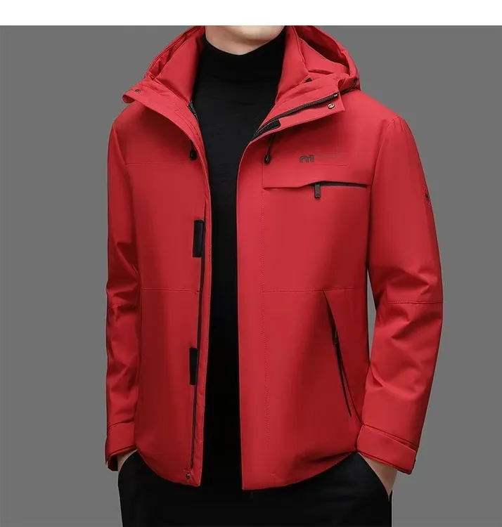 多口袋加厚男士保暖加绒防风男士连帽白鸭绒