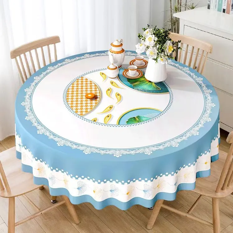 大圆桌布防水防油防烫PVC免洗酒店家用精美中国ins风圆形餐桌布艺