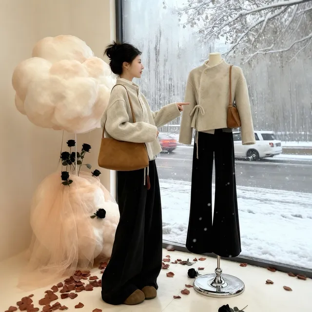 冬季穿搭一整套大码胖mm短款毛呢外套阔腿裤高级感温柔好看套装女