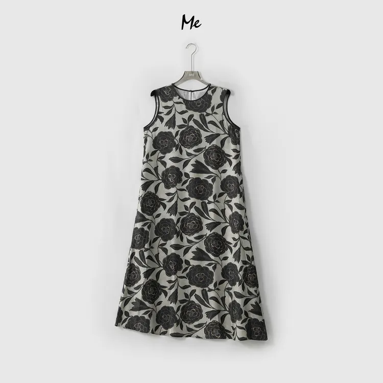 ME【100%真丝黑玫瑰背心裙】斜紋绸真丝印花女士时尚连衣裙MESS6351