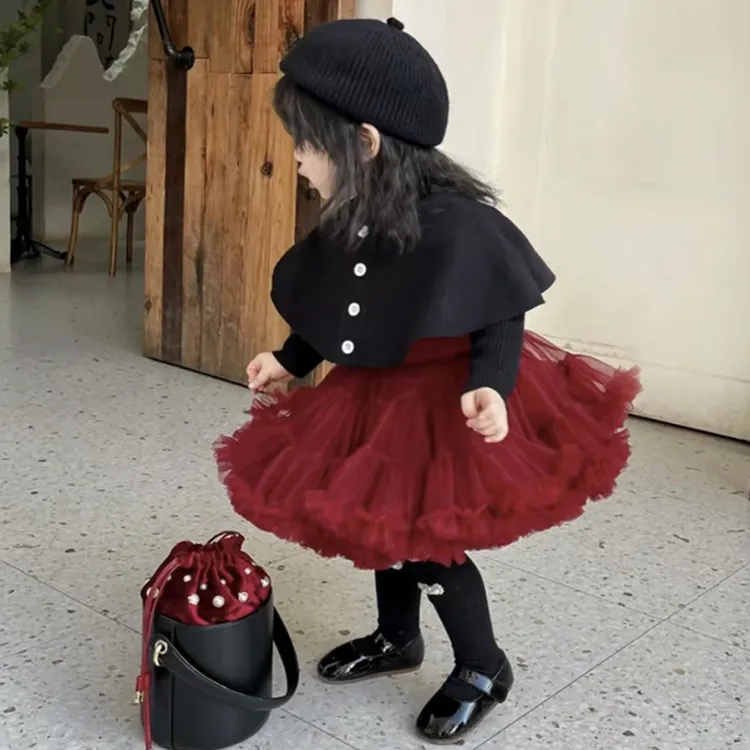 卢贝比2025升级版女童斗篷毛衣童装宝宝儿童服装百搭红色毛线衣