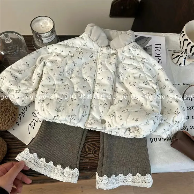 女童秋冬套装2025新款韩版童装女宝宝洋气潮牌绗棉棉衣裤子两件套