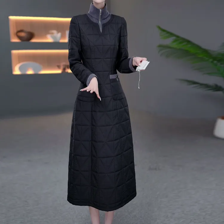 蓄热棉2025秋季新款轻奢时尚高级复古优雅加厚修身显瘦气质连衣裙
