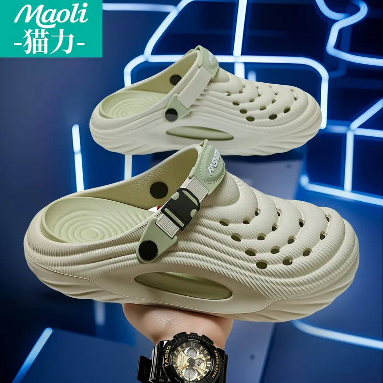 运动洞洞鞋男2025新款夏季外穿开车凉鞋防滑防臭包头沙滩凉拖男士