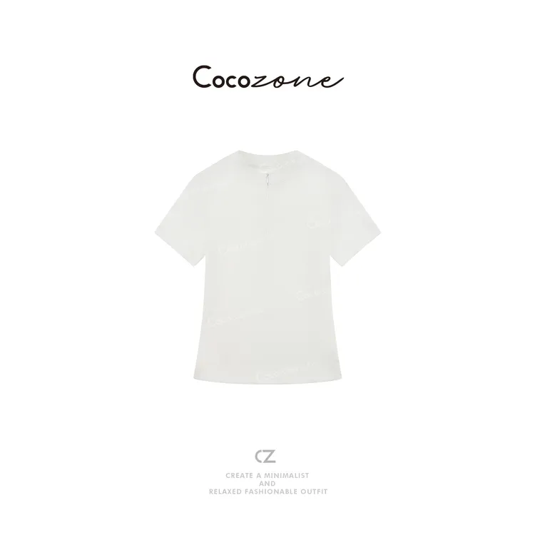 COCO ZONE刘一一 运动风纯色半拉链立领修身短袖T恤CD2A0248