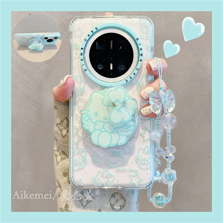 适用华为mate70pro+手机壳二合一蓝kt猫Mate60pro+蝴蝶结磁吸支架