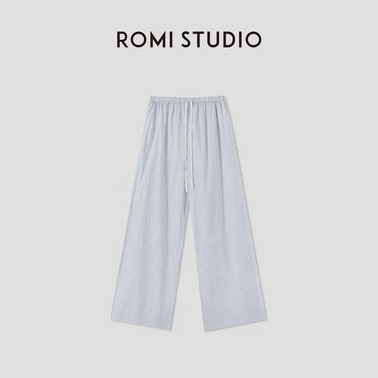 ROMI STUDIO“慵懒随性”棉质柔软亲肤印花条纹阔腿裤 RWCRXM4001