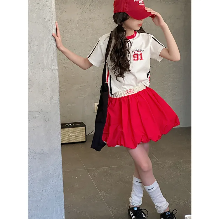 K28083女童球衣套装2025夏装新款儿童春夏两件套女孩短袖裙子休闲