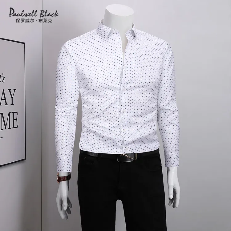 花衬衫男款长袖纯棉修身免烫上衣高级感男装时尚潮流休闲男士衬衣