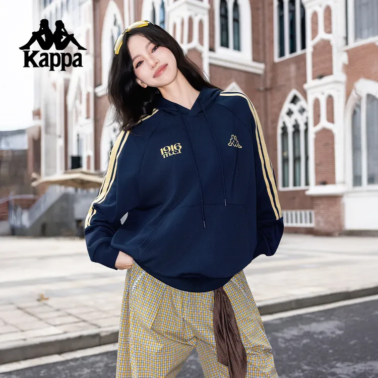 KAPPA/背靠背情侣连帽卫衣女秋季新款运动泽西风长袖上衣时尚休闲