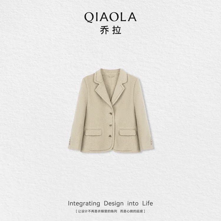 QIAOLA/乔拉【保罗学院】秋季羊毛经典戗驳领设计时尚西装外套