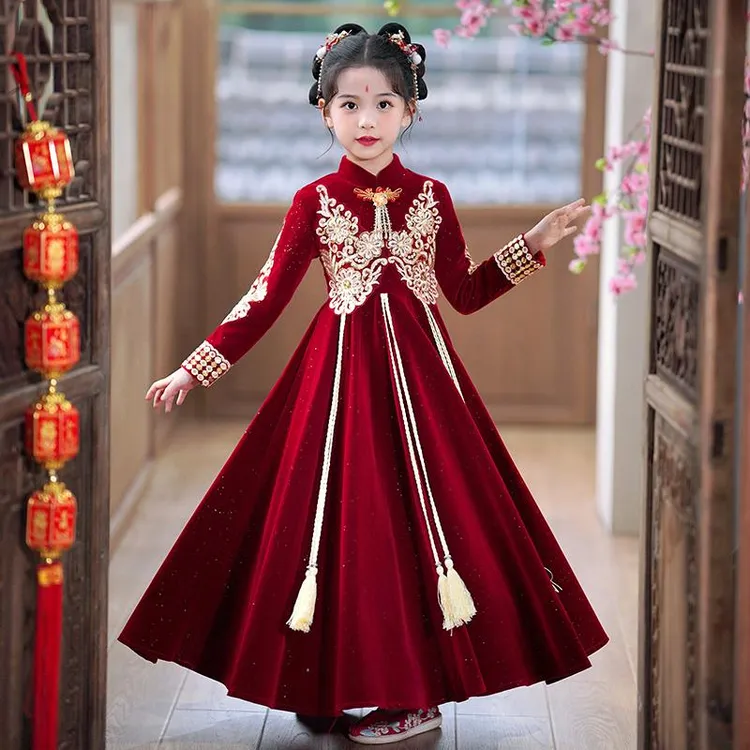 FANZHESA汉服秋冬女童国风拜年服冬季儿童红色喜庆过年衣服新中式