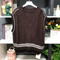 ML5839【品牌撤柜】时尚深咖色V领麻花纹纯色马夹