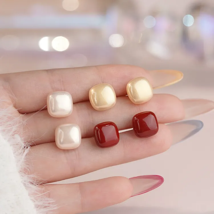 925银耳饰 纯银925方糖贝珠耳针养耳洞复古轻奢高级时尚百搭耳饰