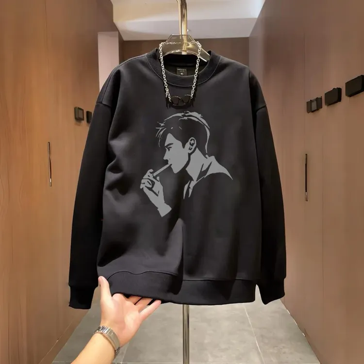 仓石一树2025秋冬季新款潮牌印花卫衣男士时尚套头圆领长袖上衣服