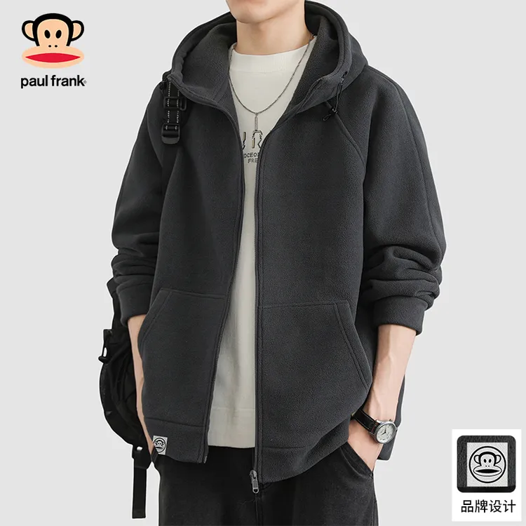 PaulFrank/大嘴猴摇粒绒连帽外套男2025秋季新款潮流情侣保暖夹克