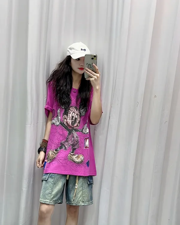 时尚潮流休闲百搭重工印花夏季圆领正肩宽松纯棉T806