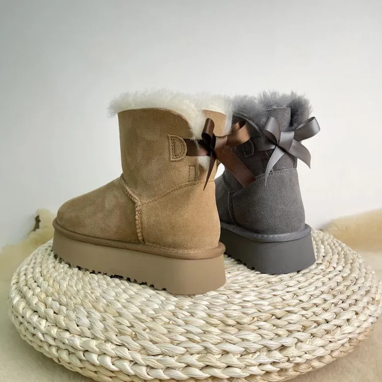 单丝带雪地靴 河南桑坡羊皮毛一体雪地靴厚底2025新冬季保暖真羊