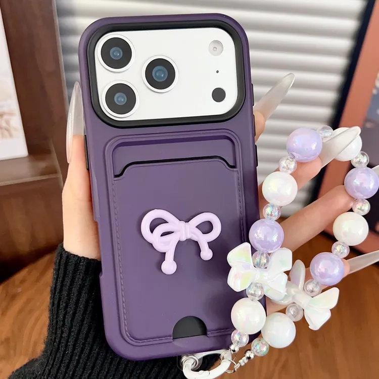 适用iPhone17Promax卡包手机保护壳苹果16蝴蝶结防摔保护套15手链