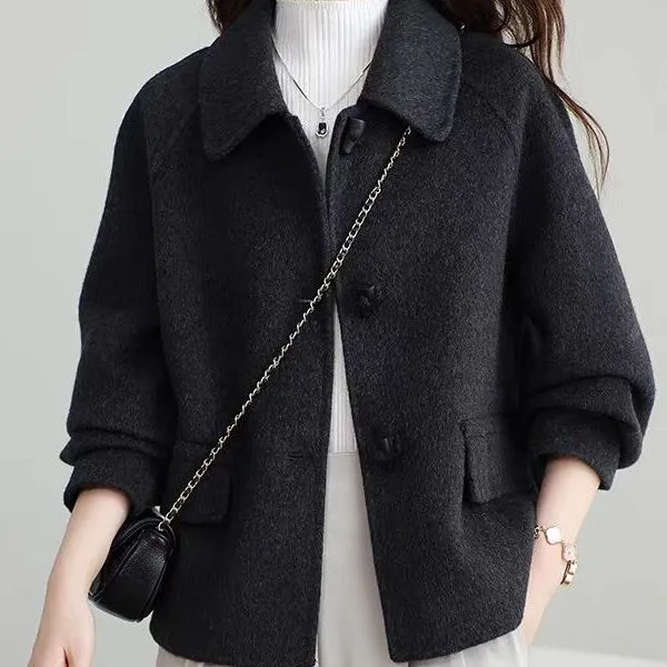 2025秋冬新款小个子双面羊绒大衣女短款韩版宽松羊毛呢子外套高端