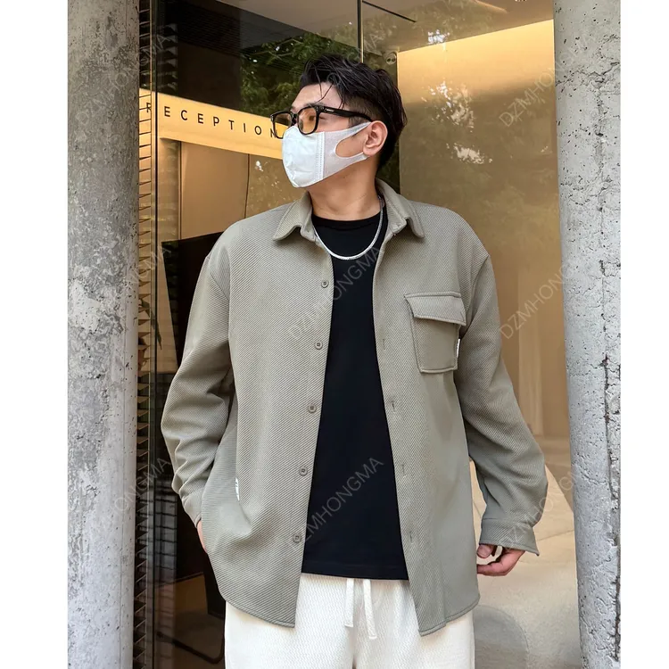 DAZHONGMA 复古男衬衫秋季上衣韩版休闲秋季潮流口袋斜纹长袖衬衣