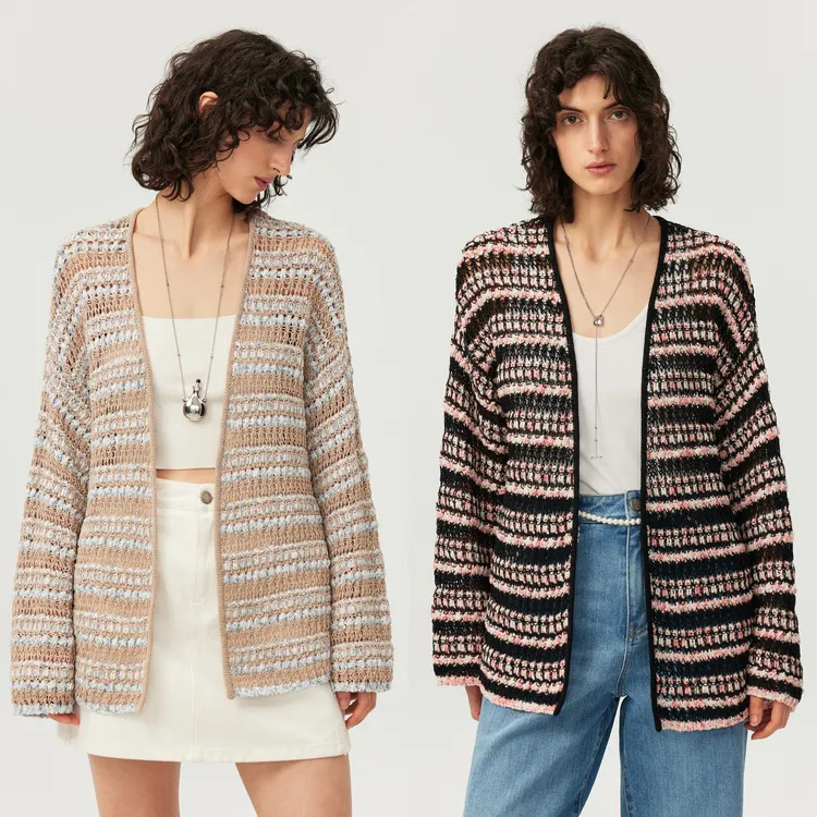 MARIUS"摩洛哥"波西米亚度假风镂空针织开衫中长款落肩宽松外套