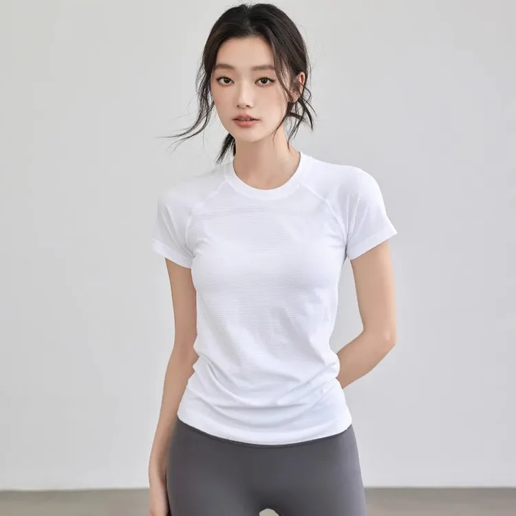 lulu同款运动健身短袖速干无缝瑜伽服跑步训练上衣紧身显瘦T恤