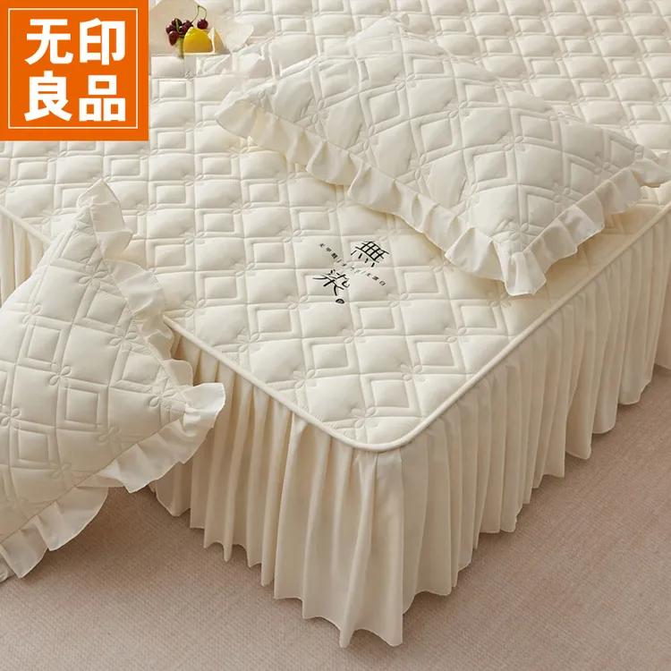 无印良品A类水洗棉床罩床裙单件2025新款四季通用防滑床笠带裙边2
