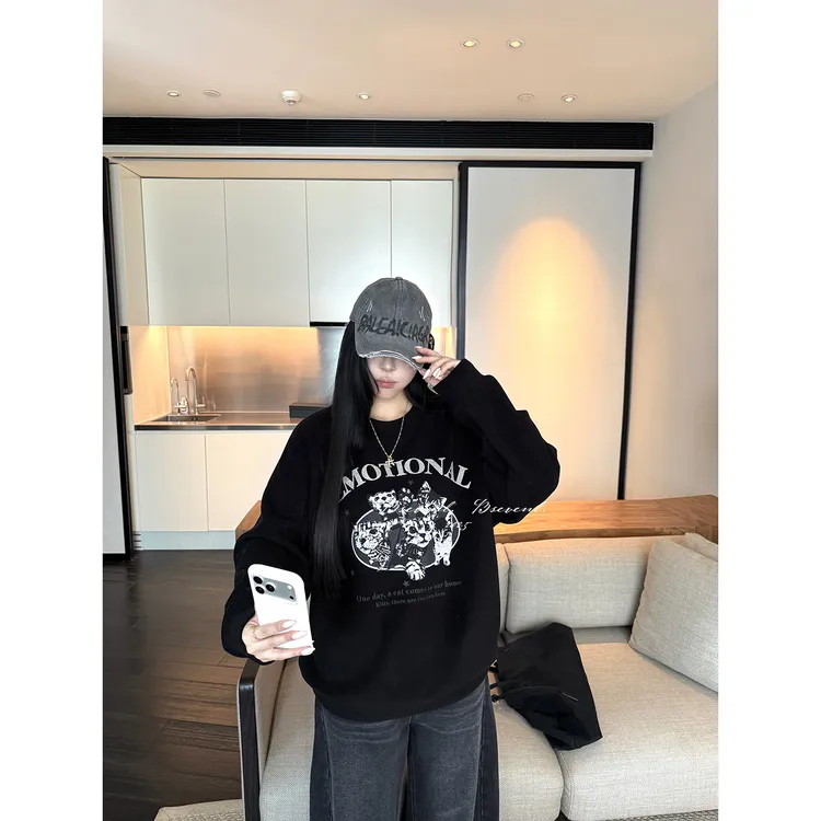 黑泽玄七“小猫总动员" ｜冬季重磅加绒棉感面料 加绒底圆领卫衣