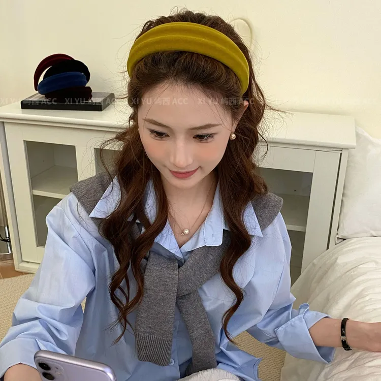 气质宽边高颅顶丝绒发箍法式日韩秋冬复古简约头箍洗脸发卡不卡头