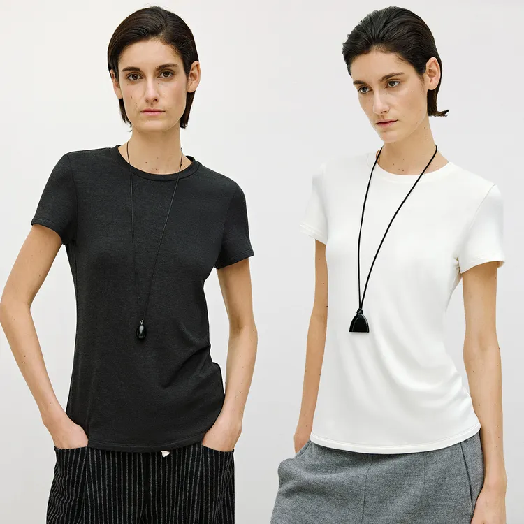 MARIUS"暖暖T"黑科技锁温保暖微修身纯色绒毛感夏季短袖T恤女