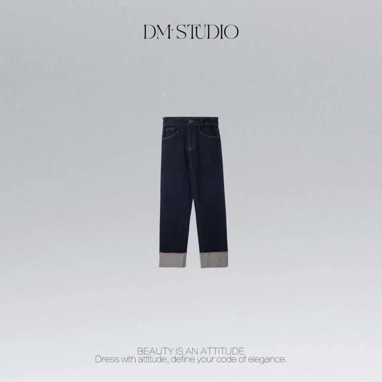 DEDM•STUDIO/气质复古减龄撞色卷边明线直筒牛仔裤2508KZ/98159