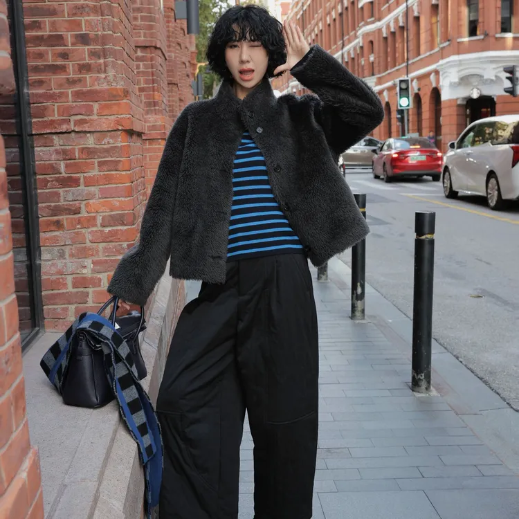 TT设计师【月光典藏】复古时尚极简简约麂皮绒羊毛外套TT191597