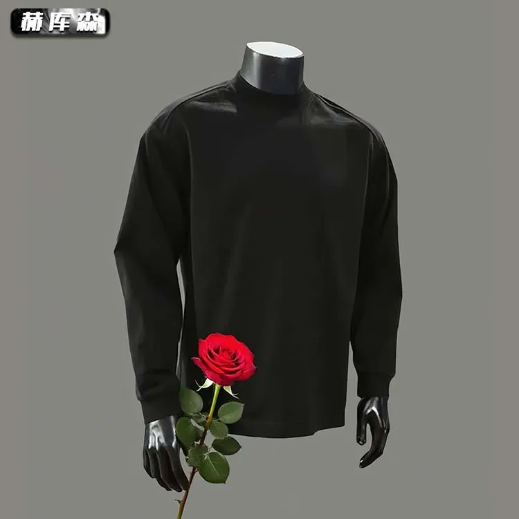 赫库森2025秋冬季新款设计感圆领长袖男士上衣重磅百搭T恤打底衫商品图