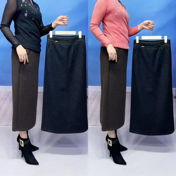 （棉羊毛裙）显瘦直桶裙后开叉