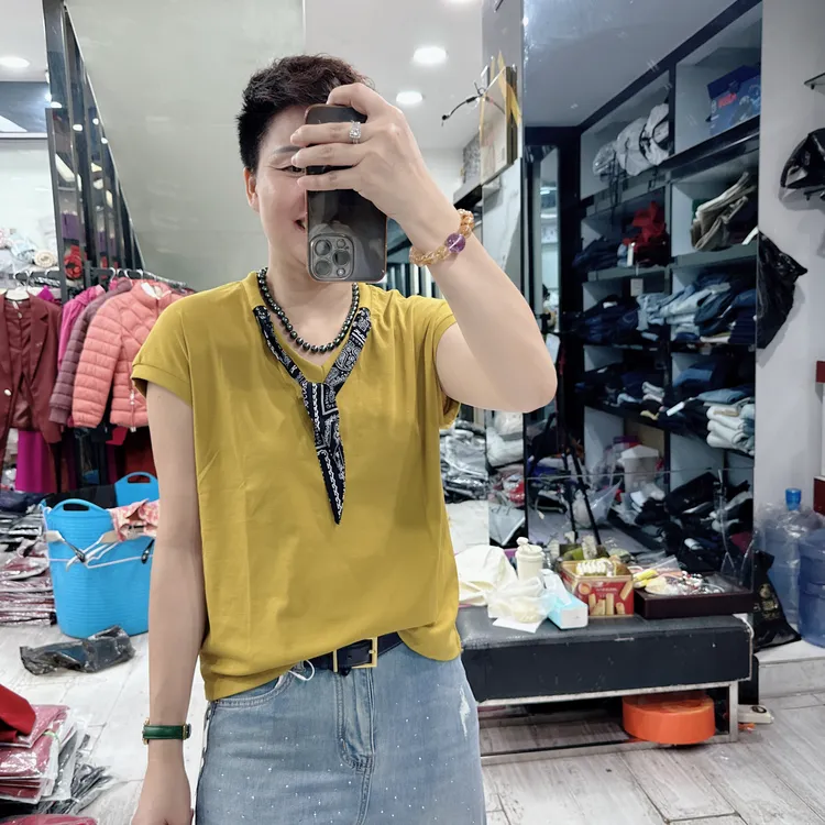 新款超舒适6色不起球棉丝巾V领飞机袖上衣6612欧美