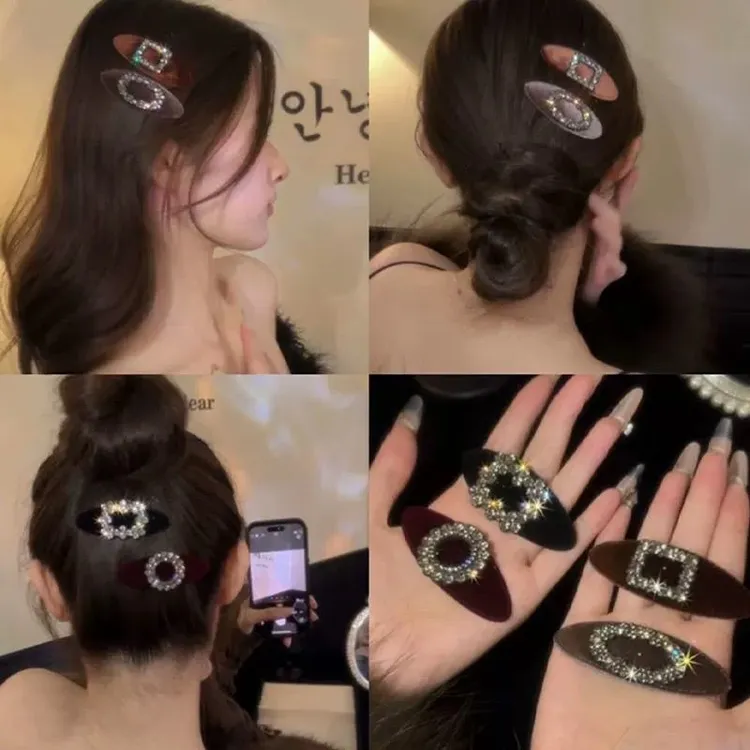 韩国东大门轻奢复古丝绒水钻法式发夹秋冬高级感气质刘海夹侧边夹