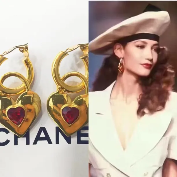 95新 Chanel/香奈儿 Chanel vintage香奈儿中古爱心红琉璃耳夹