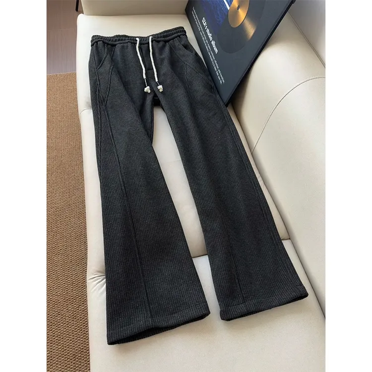 美式复古灯芯绒裤子男款秋冬加绒宽松直筒卫裤垂感斜切休闲弯刀裤