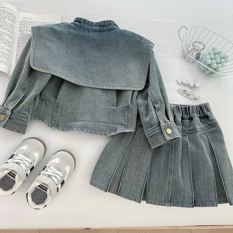 女童秋季牛仔套装裙2025新款女宝宝洋气外套儿童牛仔百大码亲子装