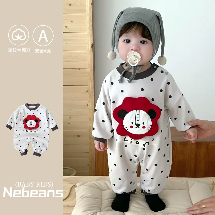 2025秋季新款婴儿连身衣舒绒棉狮子造型LION男女宝宝长袖哈衣爬服
