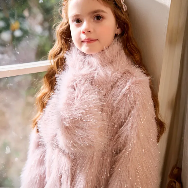 爱安玖儿童外套2025秋冬新款女童中长款毛大衣小女孩AAJ1431X