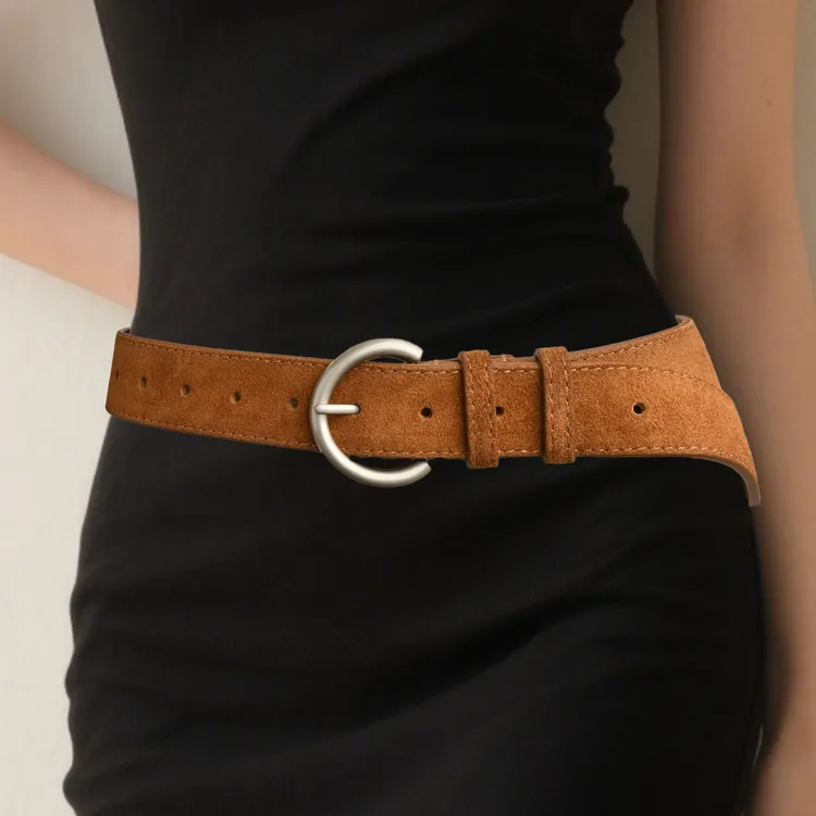 2025新款磨砂反绒女款腰带配牛仔裤百搭装饰复古土黄深棕色皮带