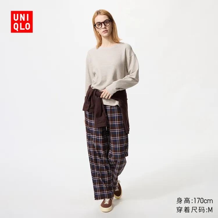 优衣库女装法兰绒舒适长裤/全棉柔软宽松直筒休闲裤 新款478861