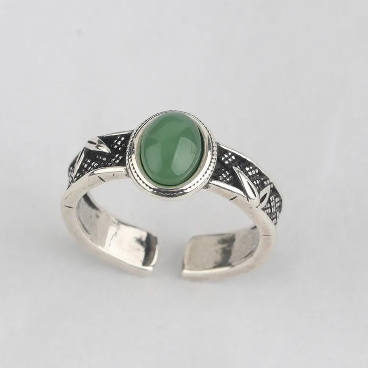 新中式竹叶戒指女复古食指戒时尚仿气质百搭新中式指环开口可调节