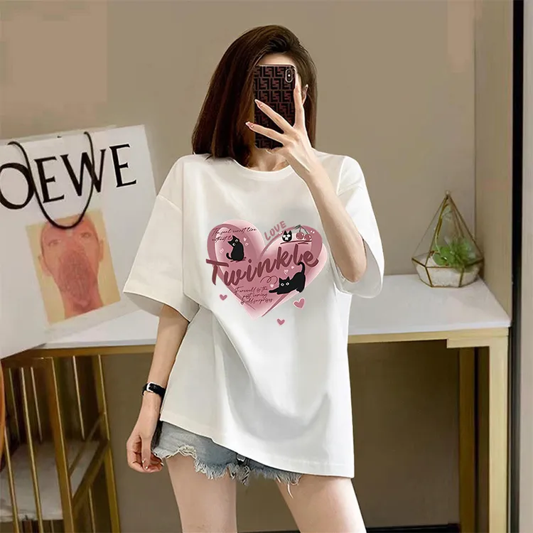 白色短袖t恤女2025新款纯棉宽松半袖女士慵懒风韩版独特别致上衣