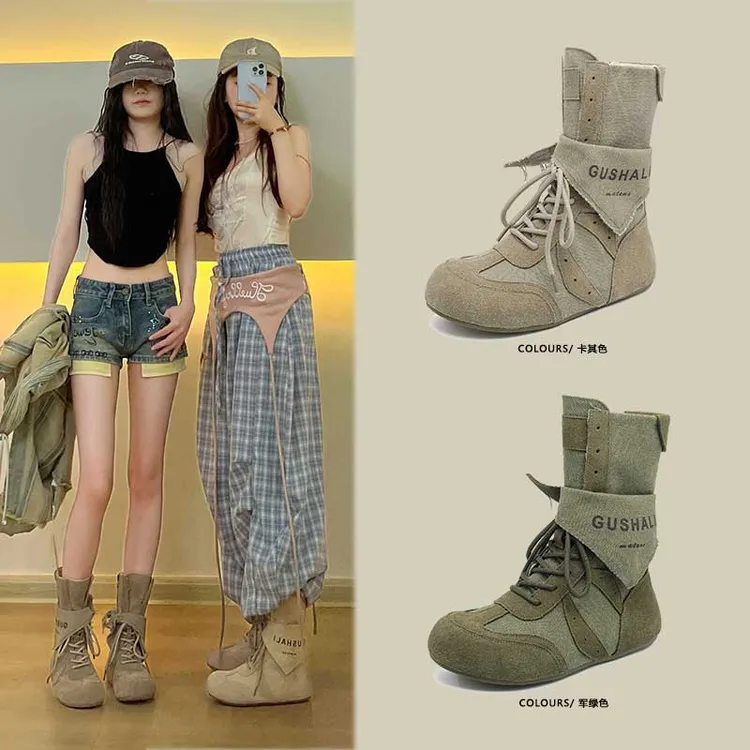 灰烬系列靴子夏季女款短靴复古美式高帮拳击鞋透气薄马丁单靴真皮