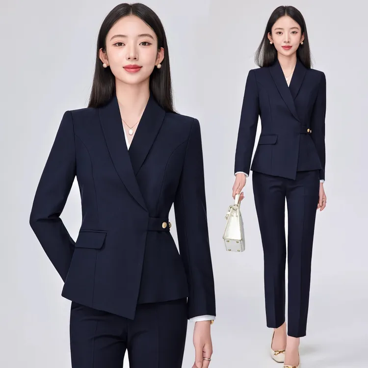 藏青色职业装西装套装女气质正装酒店经理工装珠宝店美容院工作服