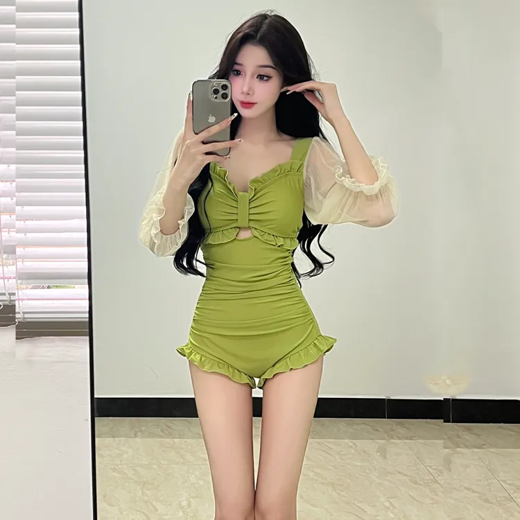 罗十安【青梅绿茶】显白遮肉显瘦时尚连体度假温泉泳衣泳衣女泳装