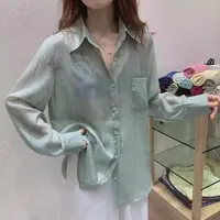 百搭纯色常规薄款尖领防晒衬衫女装时尚【C区套装】7245 套装